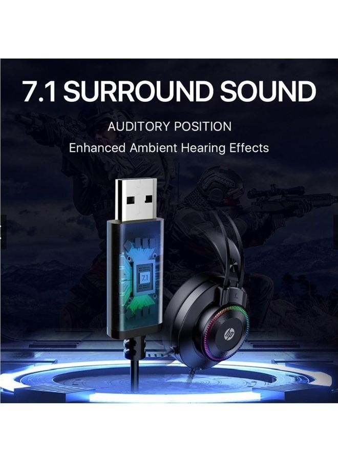 HP Gh10 Wired Gaming Headset 360 Stereo Effect Led Colorful Light Flexible Microphone For Pc La Usb + 3.5Mm Black  - Image 4