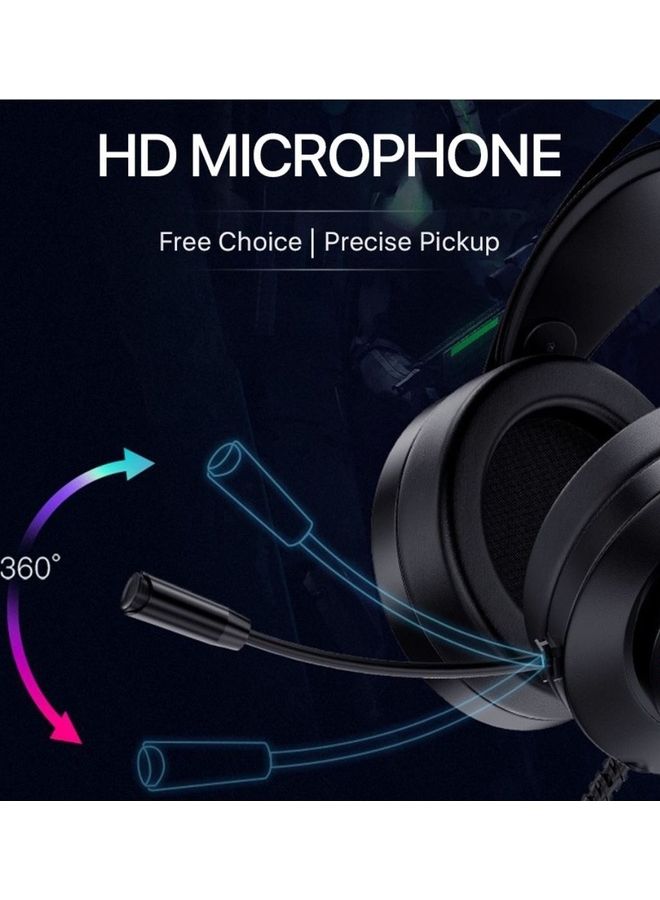 HP Gh10 Wired Gaming Headset 360 Stereo Effect Led Colorful Light Flexible Microphone For Pc La Usb + 3.5Mm Black  - Image 5