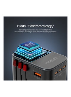 بروميت محول السفر، شاحن GaN العالمي مع مقبس تيار متردد بقدرة 1840 وات، وثلاثة منافذ توصيل طاقة USB-C بقدرة 75 وات، ومنفذ QC 3.0 مزدوج وحماية من زيادة التيار بقوة 10 أمبير، TripMate-GaN75 أسود  - Image 3
