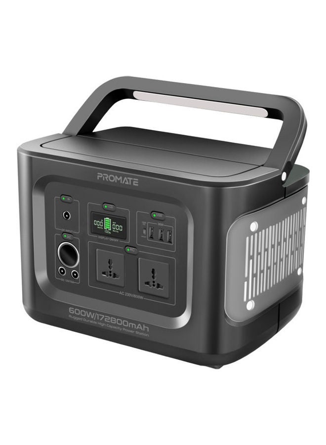 PROMATE 600W Portable Power Station With 2 AC Sockets, Dual 133W DC Outlets, Socket, 100W USB-C PD Port, 3 USB-A 36W Ports And LED Light Black  - Image 1