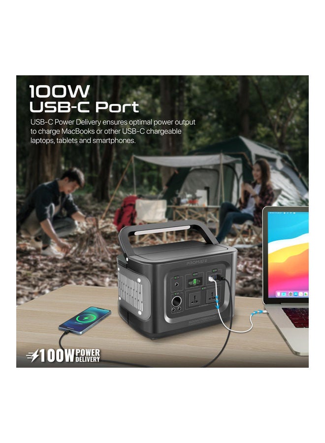 PROMATE 600W Portable Power Station With 2 AC Sockets, Dual 133W DC Outlets, Socket, 100W USB-C PD Port, 3 USB-A 36W Ports And LED Light Black  - Image 4