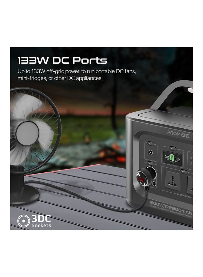 PROMATE 600W Portable Power Station With 2 AC Sockets, Dual 133W DC Outlets, Socket, 100W USB-C PD Port, 3 USB-A 36W Ports And LED Light Black  - Image 5