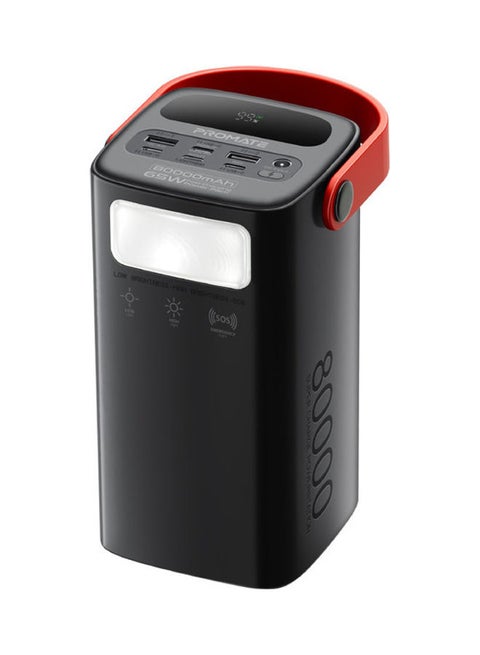 80000 mAh 80000 Mah Power Bank With 22.5W Quick Charge 3.0, 65W USB-C Power Delivery Input/Output, 15W USB-C, And 3 Mode LED Flashlight Black