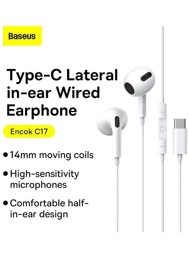 Baseus - Type C Wired Earbuds Headphones with Microphone USB C Earphones with Volume Control & Support Call Compatible with Samsung Galaxy S23 Ultra/S23+/iPhone 15 Pro Max/Plus,/iPad Pro/MacBook Most USB C Devices White - Image 1