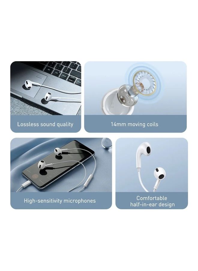 Baseus - Type C Wired Earbuds Headphones with Microphone USB C Earphones with Volume Control & Support Call Compatible with Samsung Galaxy S23 Ultra/S23+/iPhone 15 Pro Max/Plus,/iPad Pro/MacBook Most USB C Devices White - Image 1