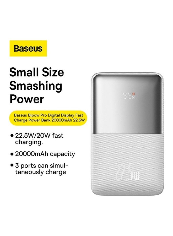 Baseus - 20000 mAh Portable Charger, 22.5W Power Bank Fast Charging Battery Pack with Digital LED Display 2 USB-A, 1 USB-C USB Ports Compatible with iPhone, iPad, Switch, Samsung Devices, and More White - Image 1