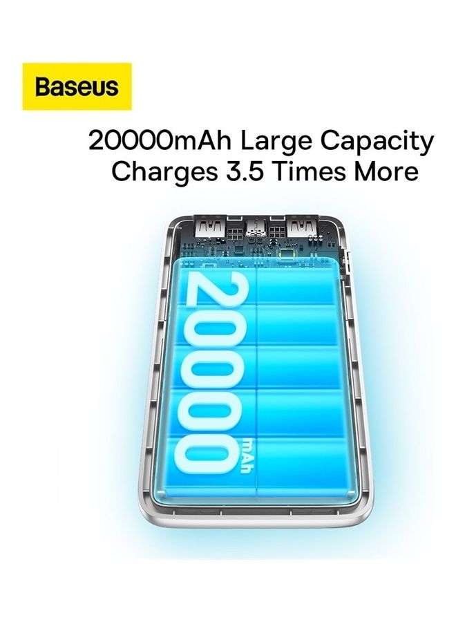 Baseus - 20000 mAh Portable Charger, 22.5W Power Bank Fast Charging Battery Pack with Digital LED Display 2 USB-A, 1 USB-C USB Ports Compatible with iPhone, iPad, Switch, Samsung Devices, and More White - Image 1
