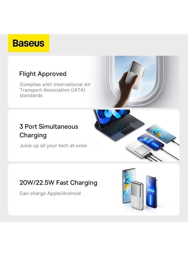 Baseus - 20000 mAh Portable Charger, 22.5W Power Bank Fast Charging Battery Pack with Digital LED Display 2 USB-A, 1 USB-C USB Ports Compatible with iPhone, iPad, Switch, Samsung Devices, and More White - Image 1