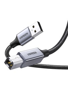 يو جرين كابل طابعة مضفر من منفذ USB 2.0 A إلى منفذ USB B ذكر ومتوافق مع الطابعات والماسحات الضوئية بمنفذ USB Type B من إبسون وإتش بي ديسك جيت/ إنفي وكانون وليكسمارك وسامسونج وديل وبراذر - بطول 2 متر أسود  - Image 1