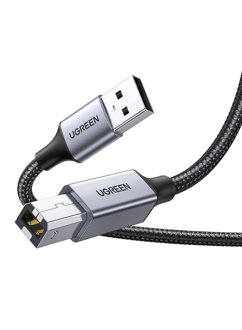 كابل طابعة مضفر من منفذ USB 2.0 A إلى منفذ USB B ذكر ومتوافق مع الطابعات والماسحات الضوئية بمنفذ USB Type B من إبسون وإتش بي ديسك جيت/ إنفي وكانون وليكسمارك وسامسونج وديل وبراذر - بطول 2 متر أسود