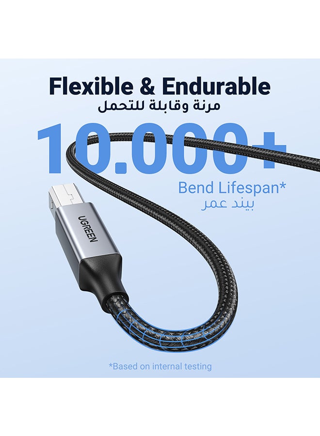 كابل طابعة مضفر من منفذ USB 2.0 A إلى منفذ USB B ذكر ومتوافق مع الطابعات والماسحات الضوئية بمنفذ USB Type B من إبسون وإتش بي ديسك جيت/ إنفي وكانون وليكسمارك وسامسونج وديل وبراذر - بطول 2 متر أسود - v1690355490/N46563929A_7