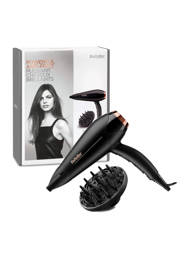 babyliss Dc Motor Hair Dryer, 2200W 3 Heat And 2 Speed Settings With Cool Shot Button, Ionic Technology For Frizz Free Hair, Comfortable Lightweight Black Design With Diffuser, D570Sde