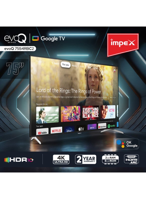 75 Inch 4K UHD Smart Google Led Tv EvoQ 75S4RBC2 Black