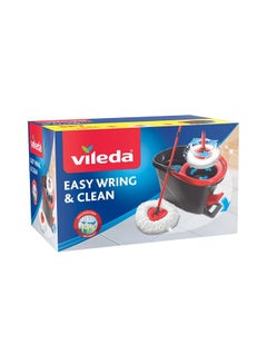 Vileda Easy Wring, Clean Spin Mop And Bucket Set With Foot Pedal, Telescopic Handle 85 – 123 cm, Floor Mop With Spinning Wringer, 2in1 Microfibre Mop Head Red/Black/White ‎49.4x29.7x29.1cm
