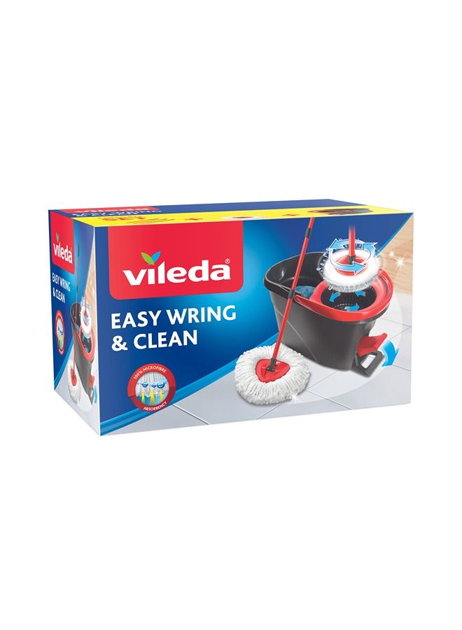 Vileda - Vileda Easy Wring, Clean Spin Mop And Bucket Set With Foot Pedal, Telescopic Handle 85 – 123 cm, Floor Mop With Spinning Wringer, 2in1 Microfibre Mop Head Red/Black/White ‎49.4x29.7x29.1cm - Image 1
