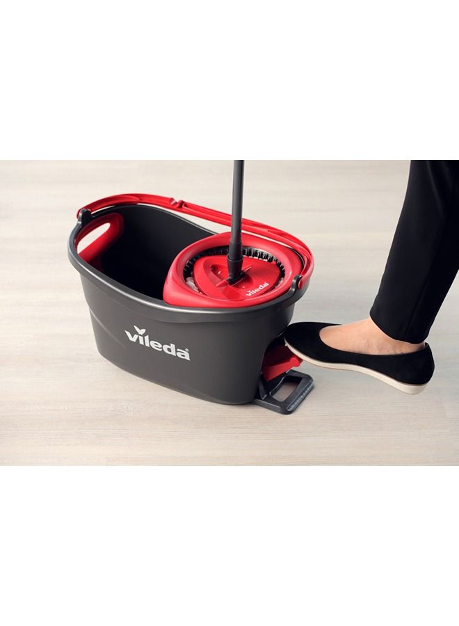 Vileda - Vileda Easy Wring, Clean Spin Mop And Bucket Set With Foot Pedal, Telescopic Handle 85 – 123 cm, Floor Mop With Spinning Wringer, 2in1 Microfibre Mop Head Red/Black/White ‎49.4x29.7x29.1cm - Image 1