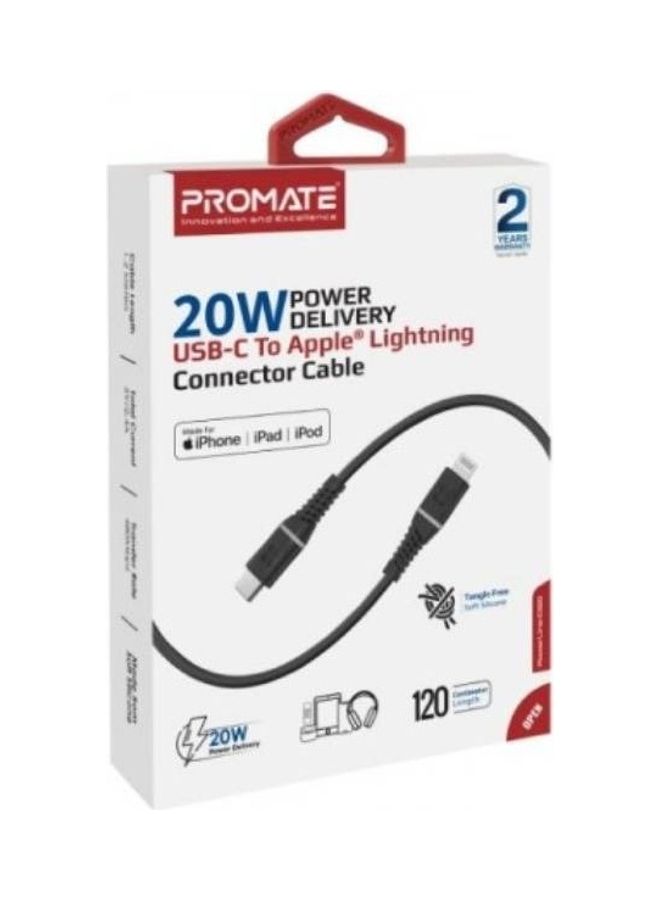 PROMATE - 20W Power Delivery Usb C To Apple Lightning Connector Cable 1.2M Black - Image 1
