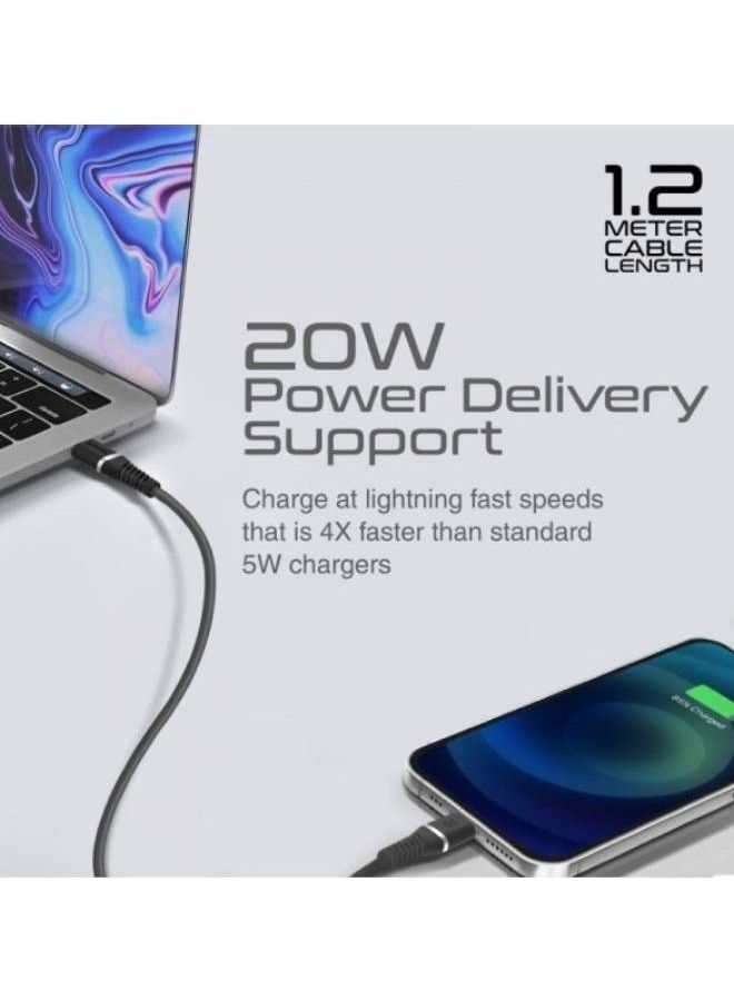 PROMATE - 20W Power Delivery Usb C To Apple Lightning Connector Cable 1.2M Black - Image 1