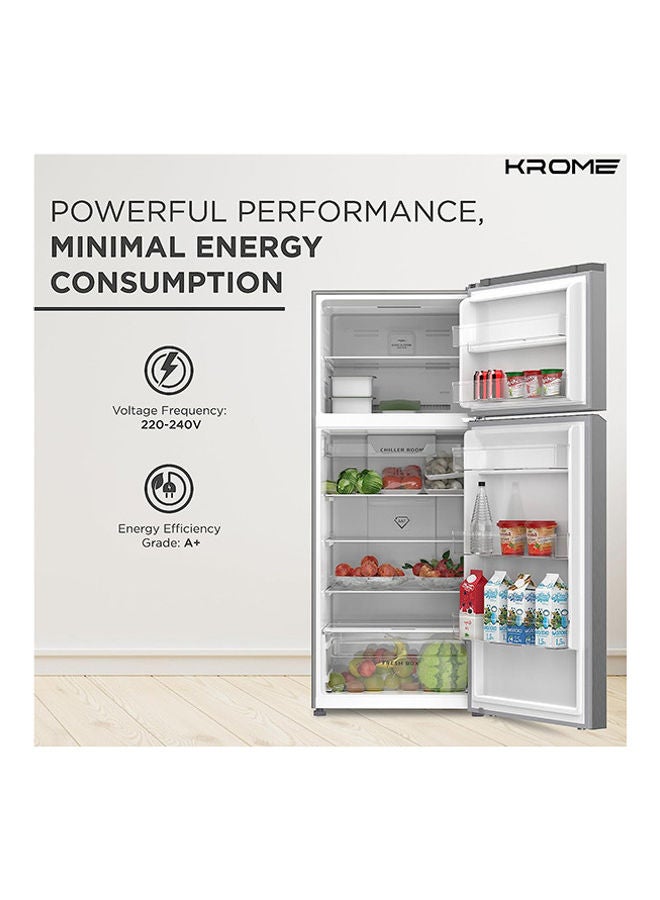 Krome - 600L Top Mount Double Door Refrigerator With Led Display, Automatic Defrost Freezer, A+ Energy Efficiency Grade, Super Cooling And Freezer Function, Big Capacity Fridge 476.69 kW KR-REF600T Silver - Image 1