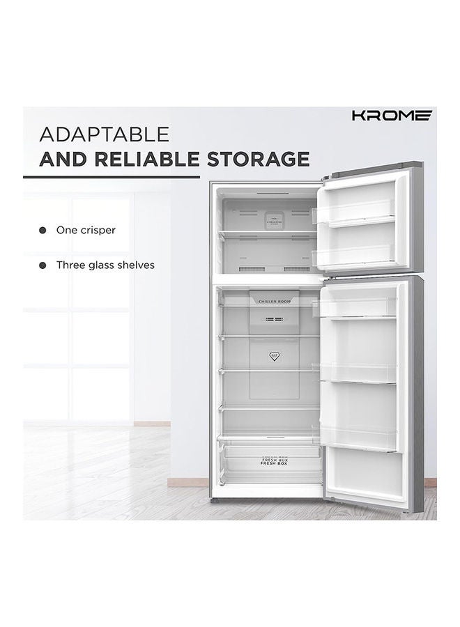 Krome - 600L Top Mount Double Door Refrigerator With Led Display, Automatic Defrost Freezer, A+ Energy Efficiency Grade, Super Cooling And Freezer Function, Big Capacity Fridge 476.69 kW KR-REF600T Silver - Image 1