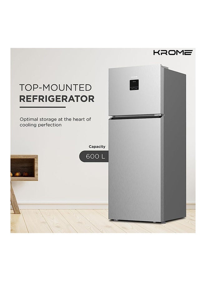 Krome - 600L Top Mount Double Door Refrigerator With Led Display, Automatic Defrost Freezer, A+ Energy Efficiency Grade, Super Cooling And Freezer Function, Big Capacity Fridge 476.69 kW KR-REF600T Silver - Image 1