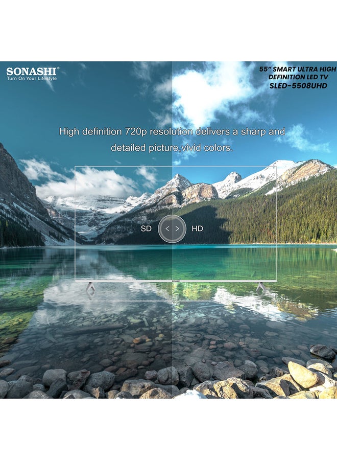 SONASHI - 55 Inch Vidaa 4K Ultra Hd Smart Tv Frameless Design With Pre-Installed Apps Bluetooth Connectivity And Screen Sharing Function Wide Viewing Angle With Max Brightness Settings Led Smart Tv SLED-5508UHD Black - Image 1