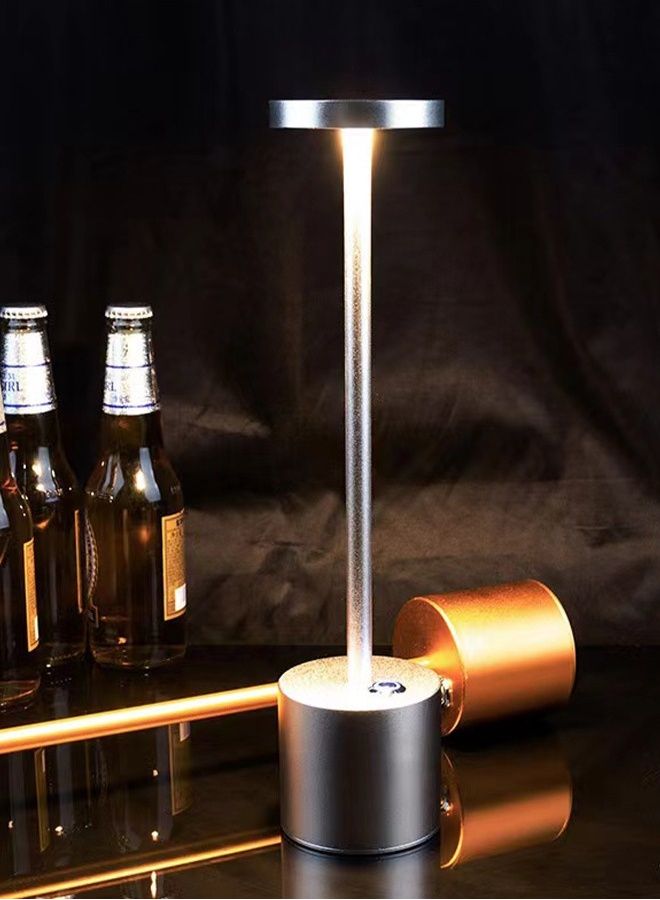 ADDFiT LED Rechargeable Cordless Portable USB Metal Table Lamp Silver - Image 2