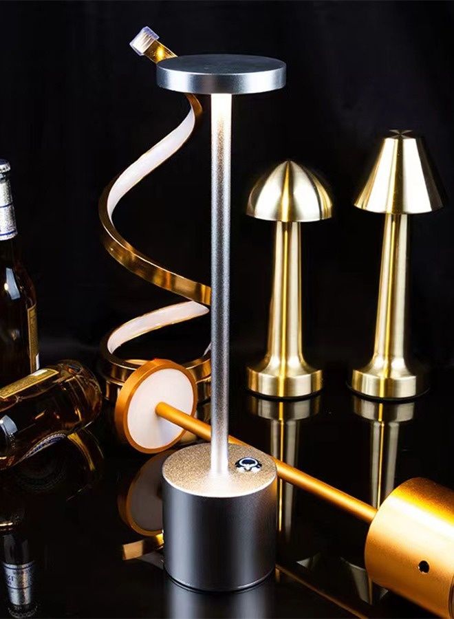 ADDFiT LED Rechargeable Cordless Portable USB Metal Table Lamp Silver - Image 3