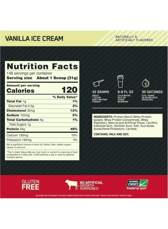 Optimum Nutrition Gold Standard 100% Whey Protein - Vanilla Ice Cream, 146 Servings - Image 4