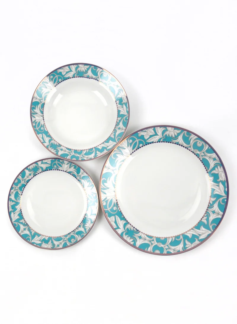 Noon East 12 Piece Porcelain Dinner Set - Dishes, Plates - Dinner Plate, Side Plate, Soup Plate - Serves 4 - Festive Design Turin/Gold Turin/Gold