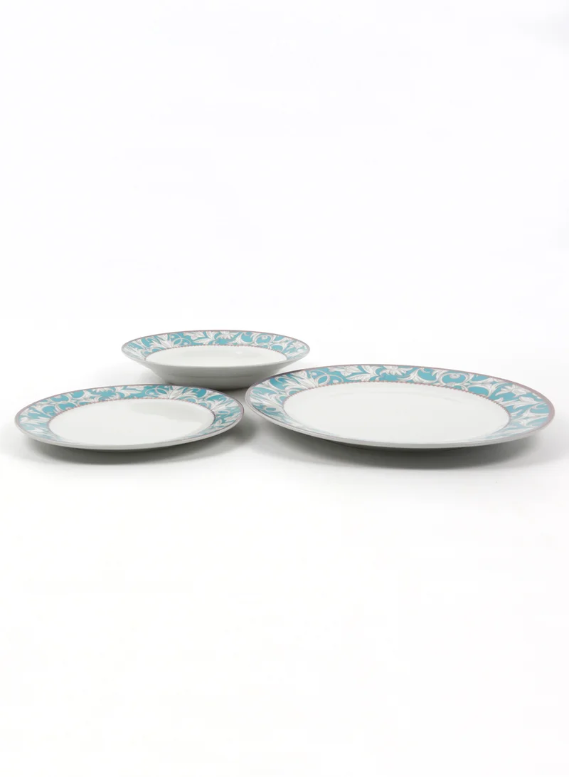 Noon East 12 Piece Porcelain Dinner Set - Dishes, Plates - Dinner Plate, Side Plate, Soup Plate - Serves 4 - Festive Design Turin/Gold Turin/Gold