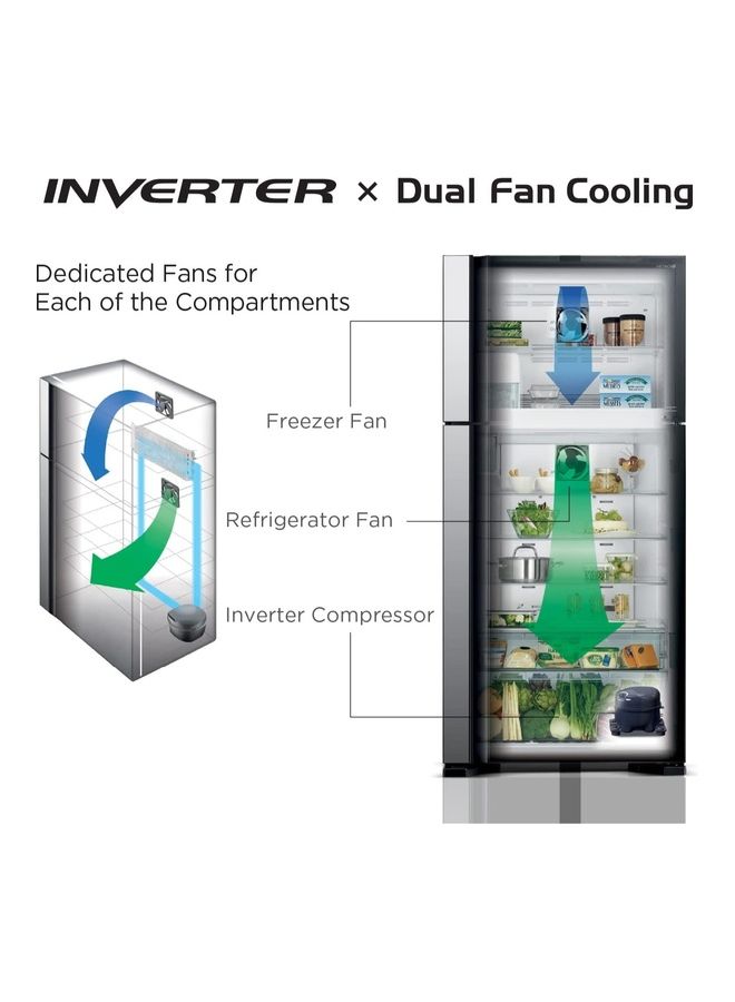 HITACHI - 403L Gross 2 Doors Top Mount Refrigerator RVX505PUK9KPSV No Frost Double Door Fridge Freezer Inverter Control With Dual Fan Cooling Twist Ice Tray Triple Power Filter LED Light RVX505PUK9KPSV Platinum Silver - Image 1