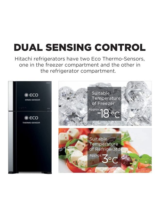 HITACHI - 403L Gross 2 Doors Top Mount Refrigerator RVX505PUK9KPSV No Frost Double Door Fridge Freezer Inverter Control With Dual Fan Cooling Twist Ice Tray Triple Power Filter LED Light RVX505PUK9KPSV Platinum Silver - Image 1