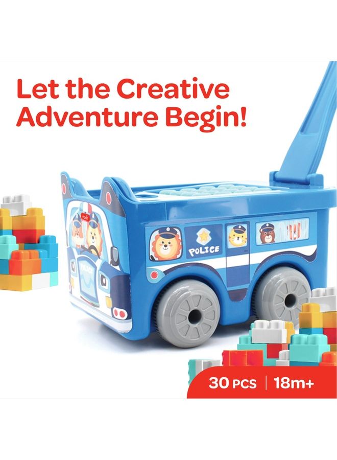Moon Little Wagon Blocks Toys For Kids Ages 18 Months And Above Police Car 30 Pcs - Image 2