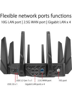 ASUS ROG Rapture GT-AX11000 Pro Tri-Band WiFi 6 Gaming Router, 2.5G Port, 10G Port, Quad-core 2.0 GHz CPU, UNII4, 3-Level Game Acceleration, Internet Security, AiMesh Support | 901G0720-MU2A00 Black  - Image 3