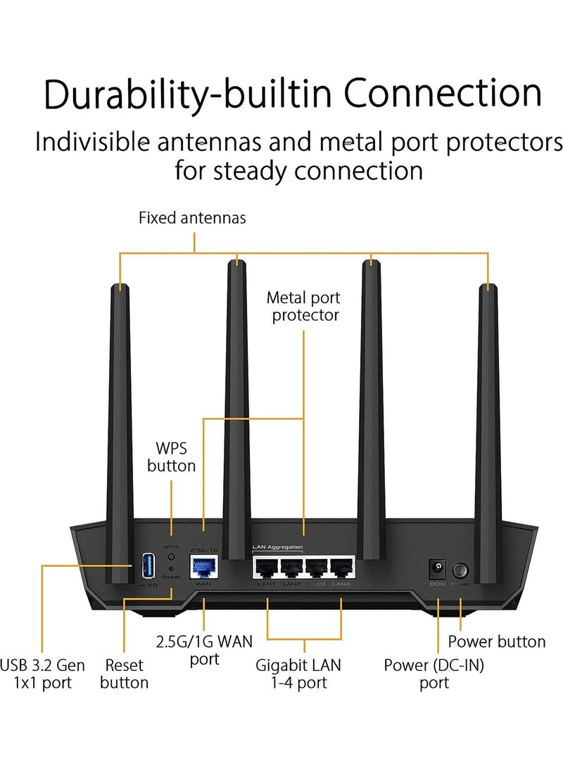ASUS TUF Gaming AX4200 Dual Band WiFi 6 Extendable Gaming Router, 2.5G Port, Gaming Port, Mobile Game Mode, Port Forwarding, Subscription-free Network Security, Instant Guard, VPN, AiMesh Compatible Black  - Image 3