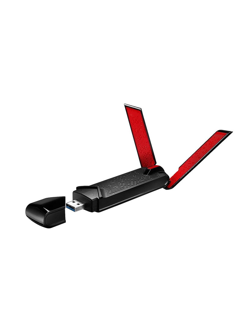 ASUS - USB-AC68 Dual-Band AC1900 USB Wi-Fi Adapter with 3x4 MIMO design, dual external antennas, ASUS AiRadar beamforming for enhanced reception, USB 3.0 for 10x faster data transfer speeds, and a flexible cradle for optimal antenna positioning. Supports high-speed 2.4GHz and 5GHz bands, ideal for smooth HD streaming, gaming, and high-speed internet access | 90IG0230-BM0N00 Black - Image 1