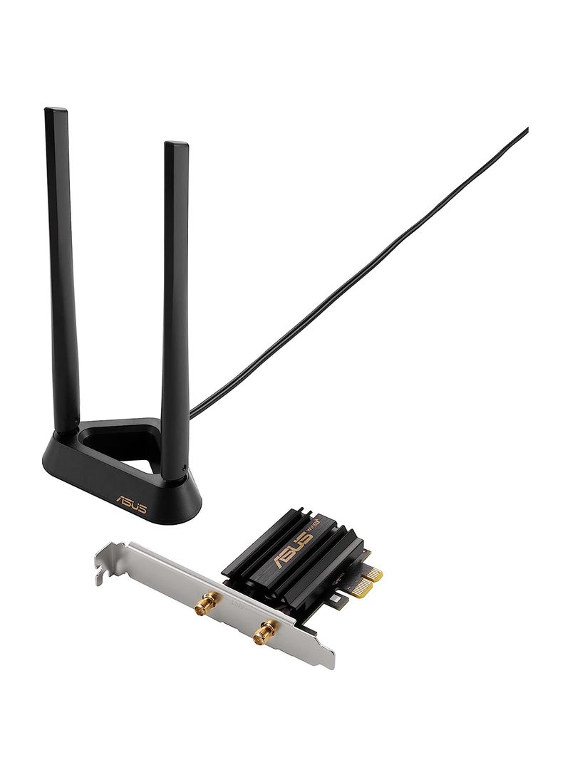 ASUS PCE-AXE59BT WiFi6 6E AX5400 PCI-E Adapter with 2 External Antennas and magnetized Base. Supporting 6GHz Band, 160MHz, Bluetooth 5.2, WPA3 Network Security, OFDMA and MU-MIMO Black  - Image 1