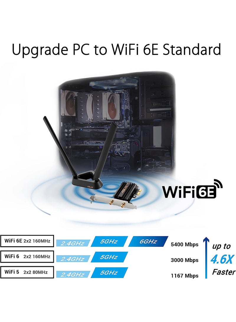 ASUS PCE-AXE59BT WiFi6 6E AX5400 PCI-E Adapter with 2 External Antennas and magnetized Base. Supporting 6GHz Band, 160MHz, Bluetooth 5.2, WPA3 Network Security, OFDMA and MU-MIMO Black  - Image 2