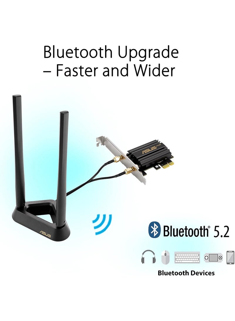 ASUS PCE-AXE59BT WiFi6 6E AX5400 PCI-E Adapter with 2 External Antennas and magnetized Base. Supporting 6GHz Band, 160MHz, Bluetooth 5.2, WPA3 Network Security, OFDMA and MU-MIMO Black  - Image 4