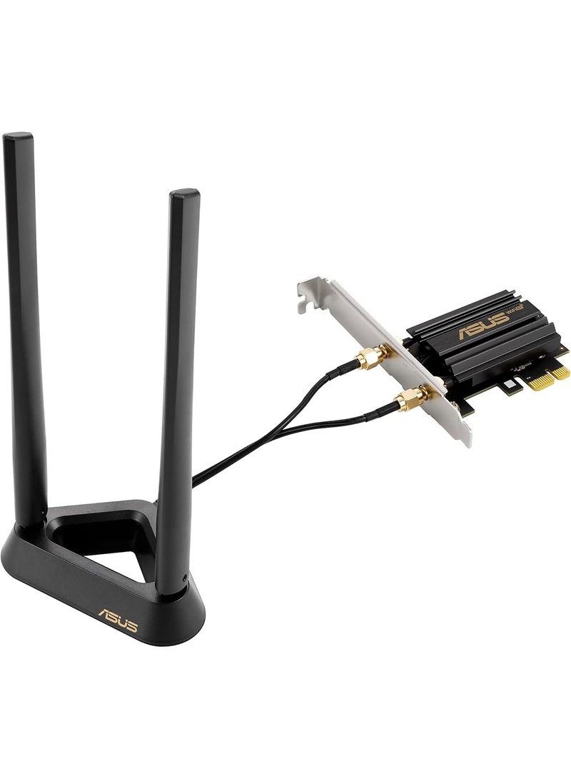 ASUS - PCE-AXE59BT WiFi6 6E AX5400 PCI-E Adapter with 2 External Antennas and magnetized Base. Supporting 6GHz Band, 160MHz, Bluetooth 5.2, WPA3 Network Security, OFDMA and MU-MIMO Black - Image 1