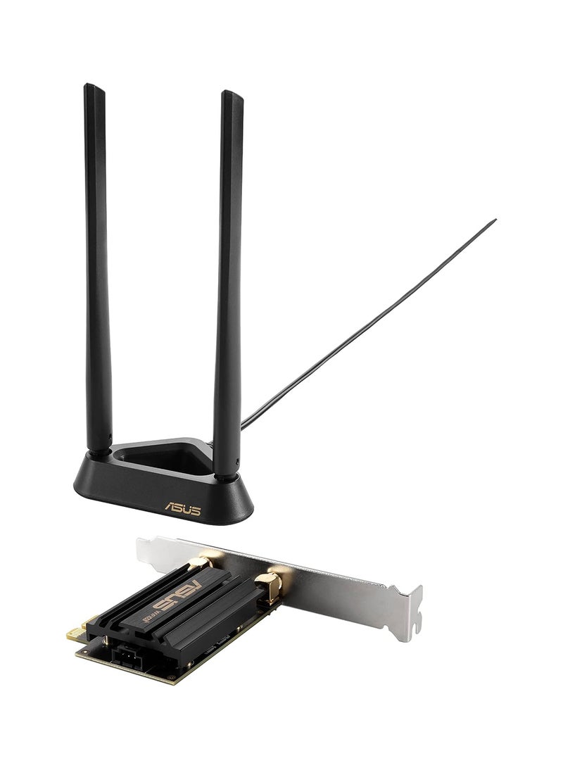 ASUS - PCE-AXE59BT WiFi6 6E AX5400 PCI-E Adapter with 2 External Antennas and magnetized Base. Supporting 6GHz Band, 160MHz, Bluetooth 5.2, WPA3 Network Security, OFDMA and MU-MIMO Black - Image 1