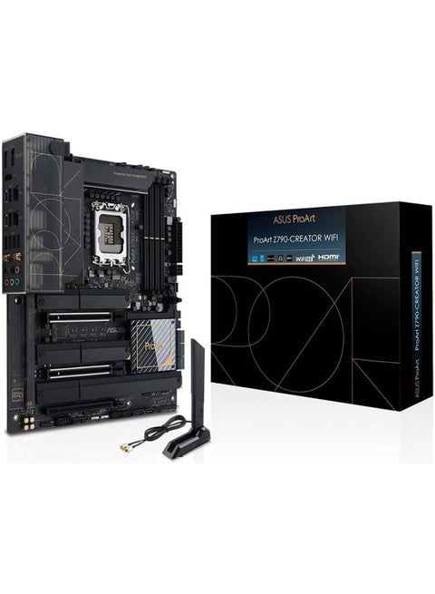 اللوحة الأم ProArt Z790-CREATOR WIFI LGA1700 ATX، مجموعة شرائح Intel Z790، 4 x DDR5 DIMM، ذاكرة بحد أقصى 192 جيجا بايت، WiFi 6E 6 جيجا هرتز، 10 جيجا بايت إيثرنت، 1 x PCIe 4.0 x16، 1 x HDMI، 2 DP، 6x USB 3.2 | 90MB1DV0-M0EAY0