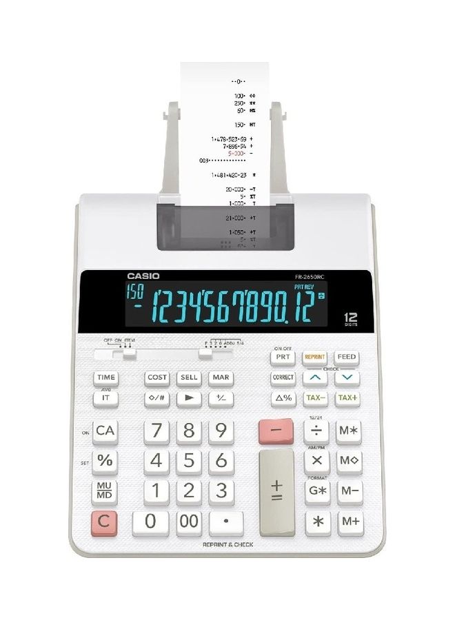 CASIO - 12-Digit LCD Digitron Screen Printing Calculator White/Black - Image 1
