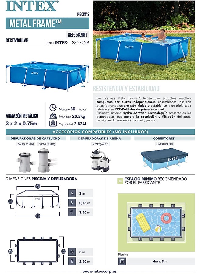 Superior Strength And Longer Durability Sturdy Rectangular Unisex Frame Swimming Pool Blue Model 28272 Summer Fun Water Play 300x200x75cm - v1690539132/N11015045A_8