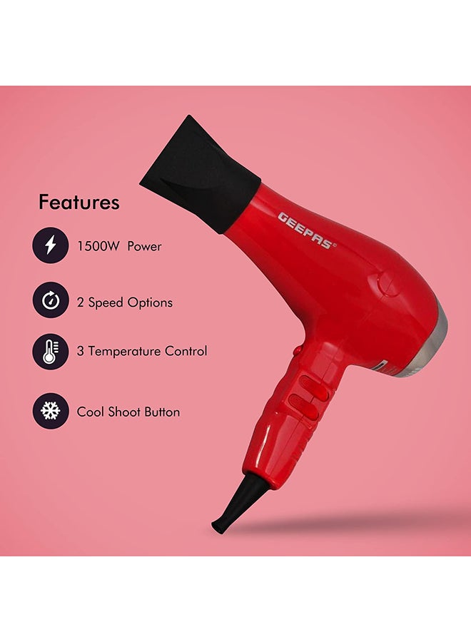 GEEPAS - 3 Heat Setting Function1500W Hair Dryer GH8078 Geepas Red - Image 1