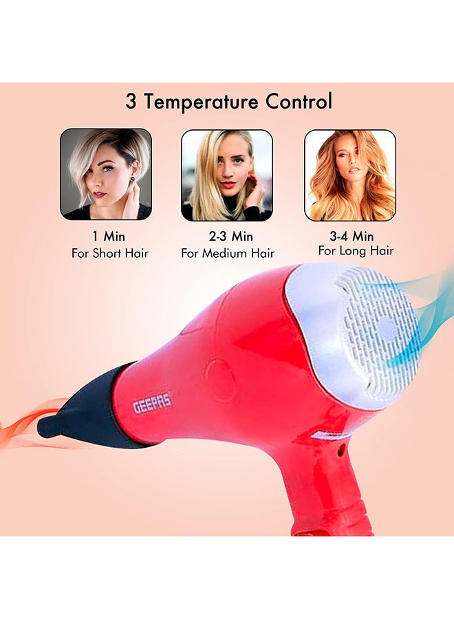 GEEPAS - 3 Heat Setting Function1500W Hair Dryer GH8078 Geepas Red - Image 1