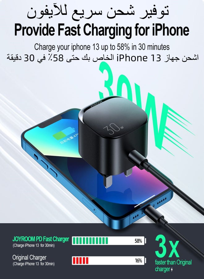 30W Cube USB C Fast Charger, supports PD 3.0, QC 3.0. USB Wall Charger Travel Adapter with PD 30W Fast Charging Power Supply, compatible with iP 12/13 full series PD 30W fast charging, Samsung devices PPS 25W, iPads fast charging. Black