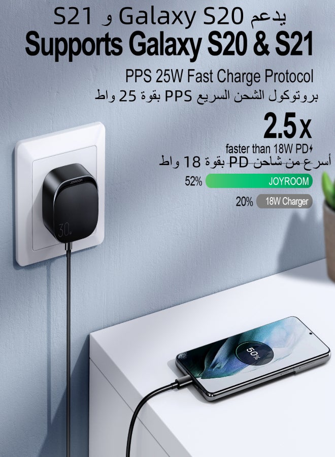 30W Cube USB C Fast Charger, supports PD 3.0, QC 3.0. USB Wall Charger Travel Adapter with PD 30W Fast Charging Power Supply, compatible with iP 12/13 full series PD 30W fast charging, Samsung devices PPS 25W, iPads fast charging. Black