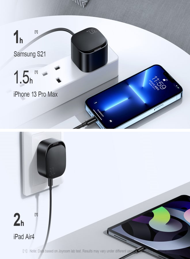 30W Cube USB C Fast Charger, supports PD 3.0, QC 3.0. USB Wall Charger Travel Adapter with PD 30W Fast Charging Power Supply, compatible with iP 12/13 full series PD 30W fast charging, Samsung devices PPS 25W, iPads fast charging. Black